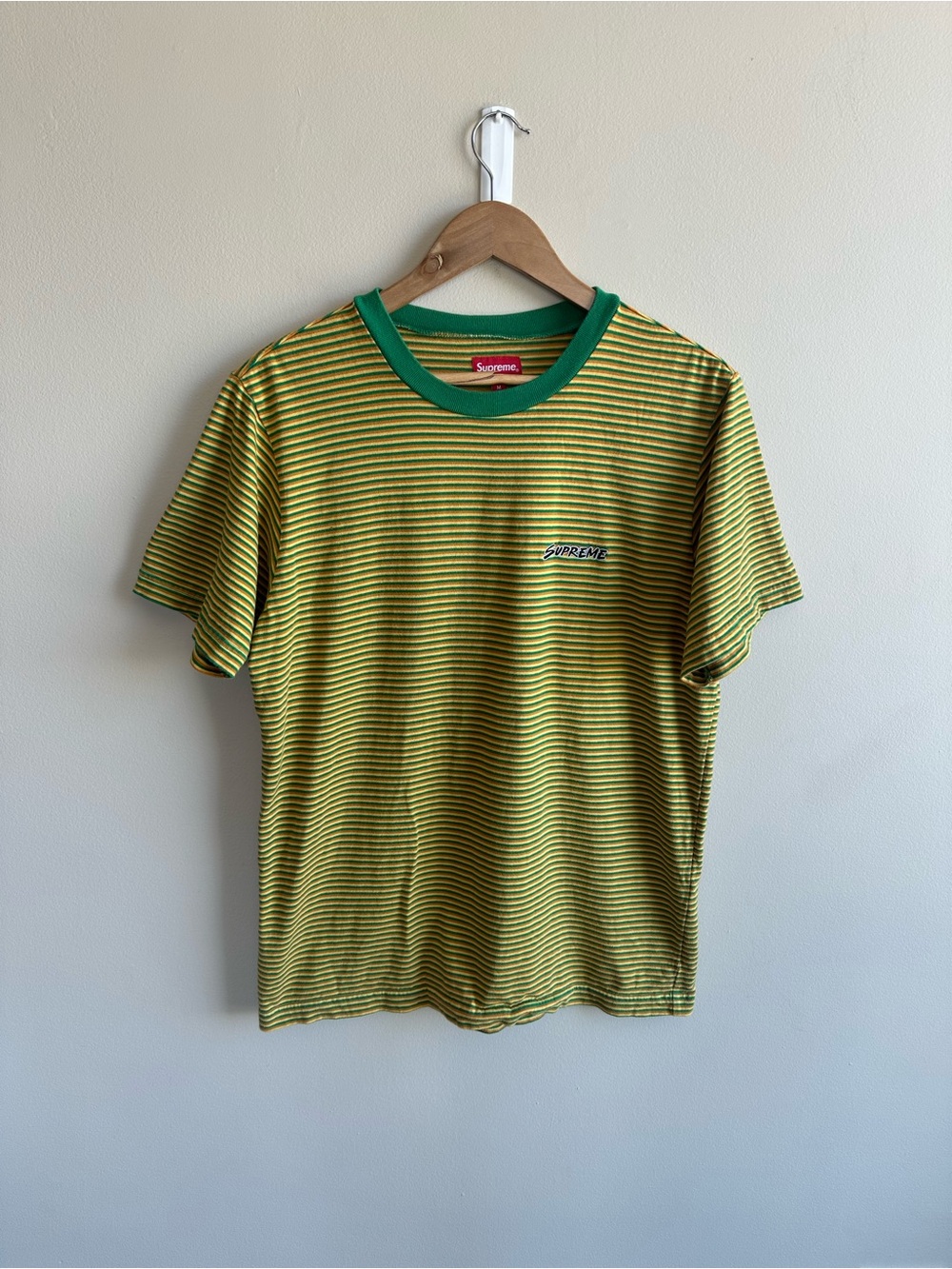 Supreme Green & Yellow Thin Stripe Ringer Tee - Men